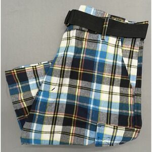 Oscar Sport Shorts Men 34 Blue Plaid Belt Cargo Coastal Preppy Beach Golf